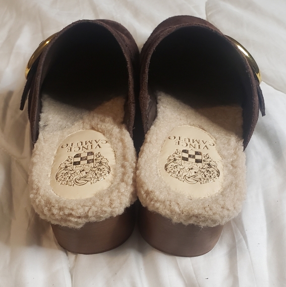 Vince Camuto Canzenee Sherpa Women  7.5 Brown Suede Wooden Wedge Heel Clog Shoes - Picture 14 of 16